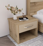 LIT 140 X 190 CM + SOMMIER + ARMOIRE 2 PORTES COULISSANTES + 1 CHEVET - LATTE & CHÊNE ( AVEC SOMMIER – Image 4