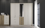 LIT 160 X 200 CM + SOMMIER + ARMOIRE 7 PORTES / 6T  IROIRS / 2 CHEVETS1T SUSPENDUS - CHENE & BLANC – Image 7