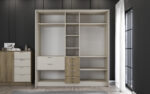 LIT 160 X 200 CM + SOMMIER + ARMOIRE 7 PORTES / 6T  IROIRS / 2 CHEVETS1T SUSPENDUS - CHENE & BLANC – Image 3