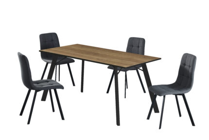 TABLE + 4 CHAISES - GRIS & BOIS