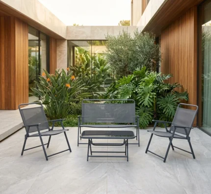 CANAPE 2 PLACES + 2 FAUTEUILS + TABLE BASSE - GRIS
