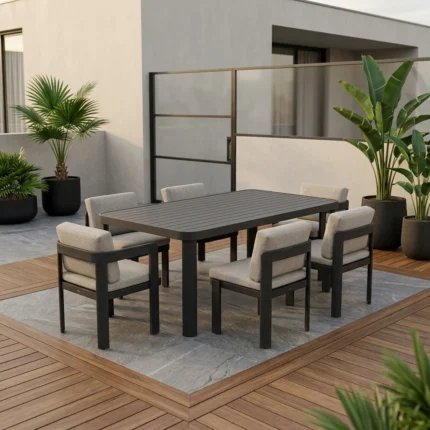 TABLE + 4 CHAISES + 2 FAUTEUIL - GRIS ANTHRACITE