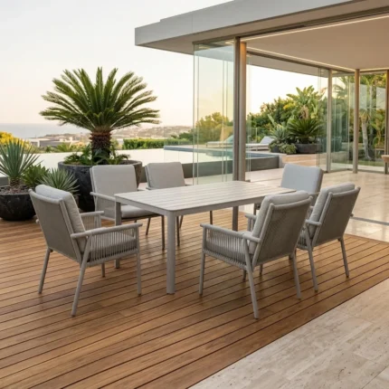 TABLE RECTANGLE + 6 CHAISES - ALUMINIUM