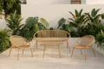 CANAPÉ 2 PLACES + 2 FAUTEUILS + TABLE BASSE EN POLYPROPYLÈNE - JAUNE