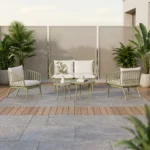 CANAPÉ 2 PLACES + 2 FAUTEUILS + 2 TABLES BASSES EN POLYPROPYLÈNE - VERT ET CRÈME