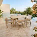 TABLE RECTANGLE + 6 CHAISES AVEC ACCOUDOIRS - NATUREL