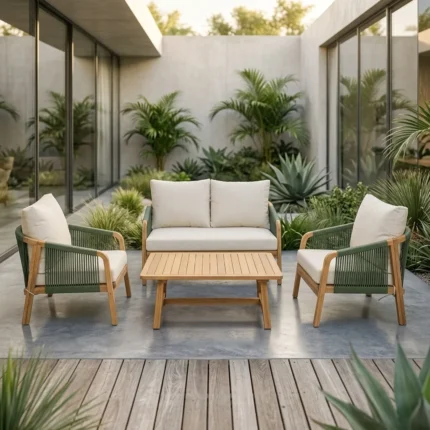 SALON DE JARDIN CANAPÉ 2 PLACES + 2 FAUTEUILS + TABLE BASSE- NATUREL