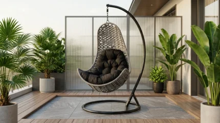 BALANCELLE 1 PLACE AVEC COUSSIN -  NOIR & GRIS