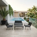 CANAPE 2 PLACES + 2 FAUTEUILS + 1 TABLE BASSE - NOIR