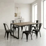 TABLE + 6 CHAISES - NOIR ET CHÊNE