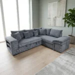 CANAPE D'ANGLE DROIT CONVERTIBLE VELOURS CÔTELÉS - GRIS