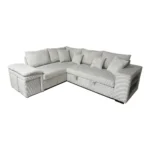 CANAPÉ D'ANGLE GAUCHE AVEC 2 POUFS ET 2 TABLETTES - BEIGE