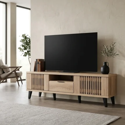 MEUBLE TV 2 PORTES + 1 TIROIR  + 1 NICHE - CHENE