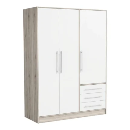 ARMOIRE 3 PORTES + 3 TIROIRS - CHÊNE ET BLANC