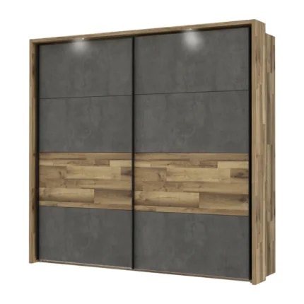 ARMOIRE 2 PORTES COULISSANTES CHENE / BETON
