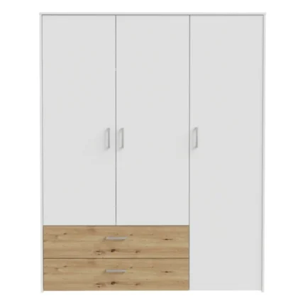 ARMOIRE 3 PORTES + 2 TIROIRS - CHENE ET BLANC