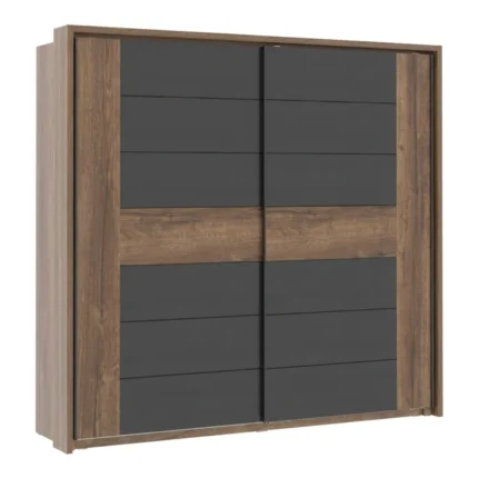 ARMOIRE 2 PORTES COULISSANTES - CHÊNE ET GRIS