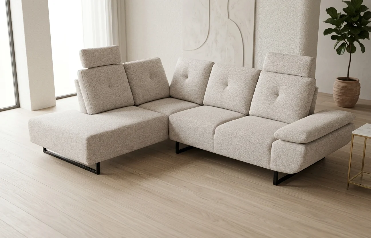 AI Generated Product Image CANAPÉ D'ANGLE DROIT AVANCE RECULE EN TISSU - TAUPE – Image 1