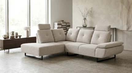 CANAPÉ D'ANGLE GAUCHE AVANCE RECULE EN TISSU - TAUPE