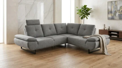 CANAPÉ D'ANGLE DROIT AVANCE RECULE EN TISSU - GRIS