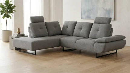 CANAPÉ D'ANGLE GAUCHE AVANCE RECULE EN TISSU - GRIS