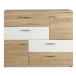 COMMODE 4 TIROIRS 2 PORTES - CHÊNE SONOMA/BLANC
