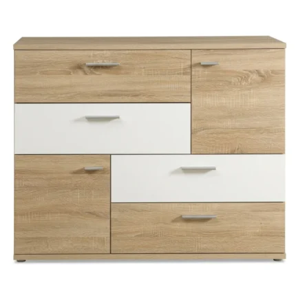 COMMODE 4 TIROIRS 2 PORTES - CHÊNE SONOMA/BLANC