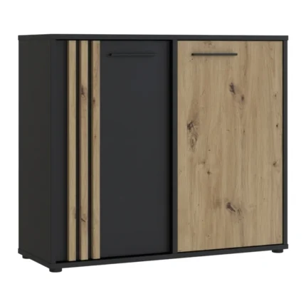 COMMODE 2 PORTES  - CHÊNE ARTISAN/NOIR
