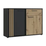 COMMODE 2 PORTES 1 TIROIR  - CHÊNE ARTISAN/NOIR