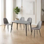 TABLE + 4 CHAISES EN TISSU - GRIS