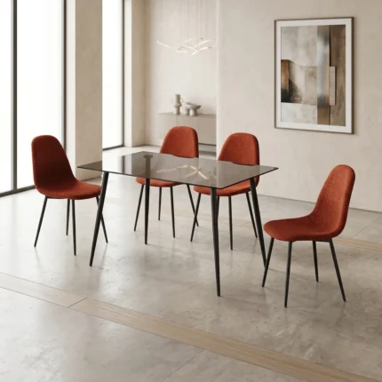 TABLE + 4 CHAISES EN TISSU - TERRACOTTA