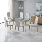 TABLE + 6 CHAISES EN TISSU - BEIGE