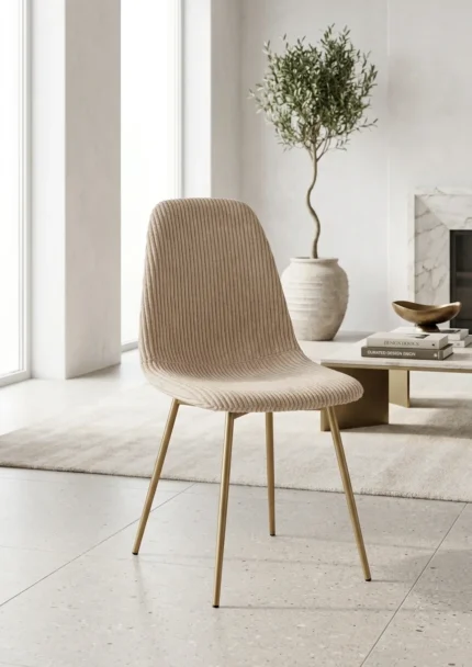 CHAISE EN VELOURS CÔTELÉ - BEIGE
