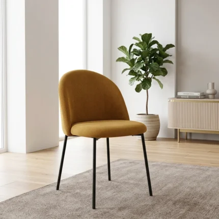 CHAISE DOSSIER ARCHE EN VELOURS CÔTELÉ - JAUNE