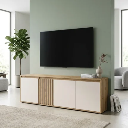 MEUBLE TV 4 PORTES - CHENE & SABLE