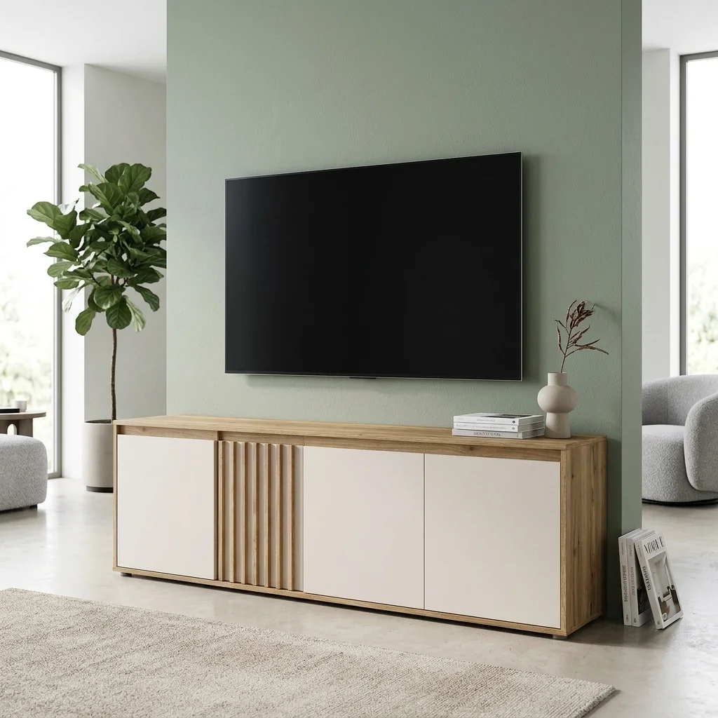 AI Generated Product Image MEUBLE TV 4 PORTES - CHENE & SABLE – Image 1