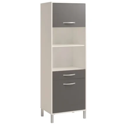 BUFFET 2 PORTES + 2 NICHES + 1 TIROIR - BLANC ET GRIS