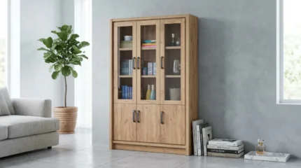 VITRINE 3 PORTES VITREES ET 3 PORTES PLEINES - CHENE