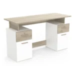 BUREAU 2 PORTES + 2 TIROIRS - BLANC ET CHÊNE