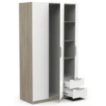 ARMOIRE 3 PORTES + 2 TIROIRS - BLANC ET CHENE