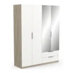 ARMOIRE 4 PORTES + 2 TIROIRS ET 2 MIROIRS - BLANC ET CHÊNE