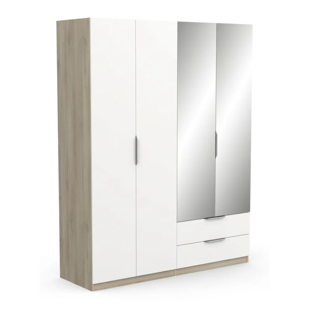 AI Generated Product Image ARMOIRE 4 PORTES + 2 TIROIRS ET 2 MIROIRS - BLANC ET CHÊNE – Image 1