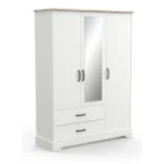 ARMOIRE 3 PORTES + 2 TIROIRS + 1 MIROIR - BLANC ET CHÊNE