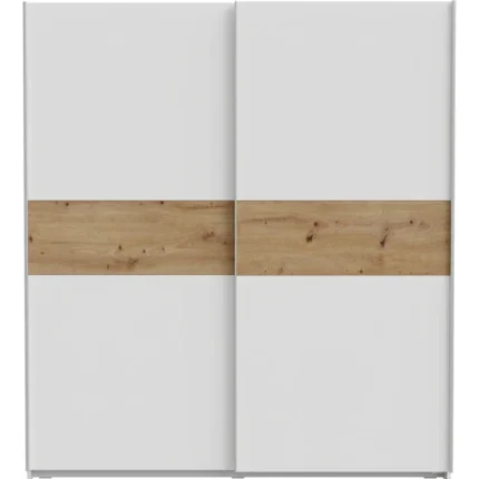 ARMOIRE 2 PORTES COULISSANTES 2 PENDERIES TABLETTES STYLE CONTEMPORAIN - CHÊNE ET BLANC