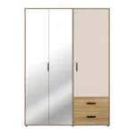 ARMOIRE 3 PORTES BATTANTES 2 MIROIRS 2 TIROIRS PENDERIE TABLETTES - CHÊNE ET SABLE