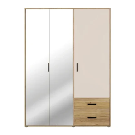 ARMOIRE 3 PORTES BATTANTES 2 MIROIRS 2 TIROIRS PENDERIE TABLETTES - CHÊNE ET SABLE