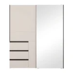 ARMOIRE 2 PORTES COULISSANTES DONT 1 MIROIR 3 TIROIRS DOUBLE PENDERIE 170 CM - SABLE ET KASHMIR