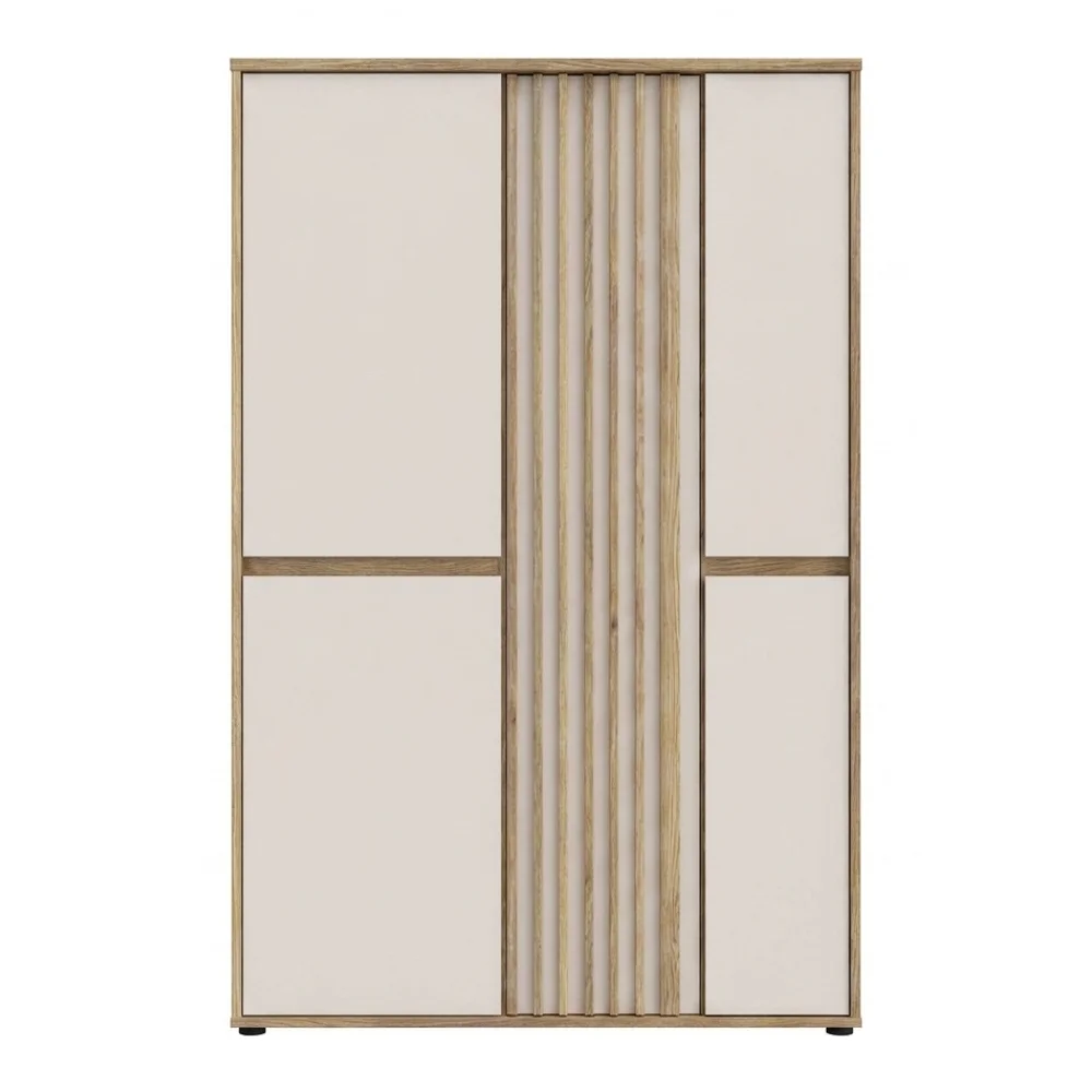AI Generated Product Image ARMOIRE 5 PORTES BATTANTES EN PANNEAUX DE PARTICULES PENDERIE TABLETTES TIROIRS - CHÊNE ET SABLE – Image 1