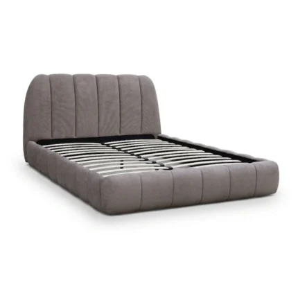 LIT + SOMMIER 160 X 200 CM EN TISSU - MARRON CLAIR