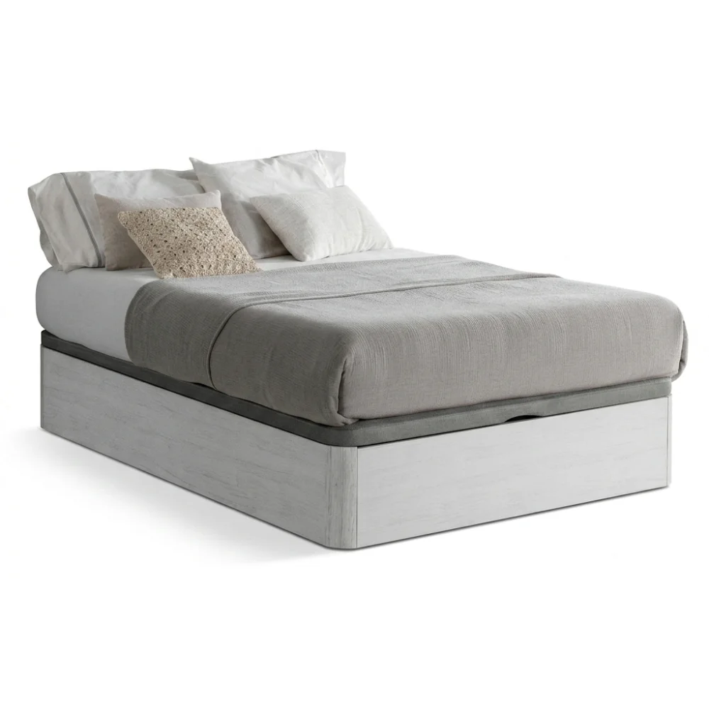 AI Generated Product Image SOMMIER COFFRE RELEVABLE 140X190 - BLANC & GRIS ( SANS MATELAS ) – Image 1